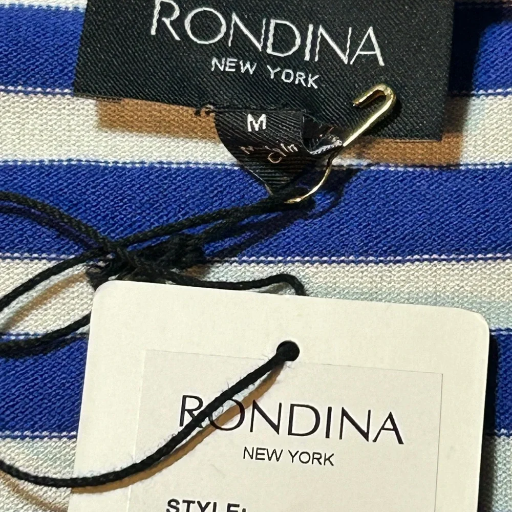 Rondina Striped Short Sleeve Sweater in Blue and White - Picture 2 of 3